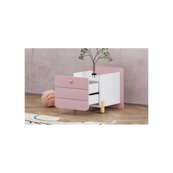 Nattduksbord med 1 låda, tyst låda med hylla, unik och minimalistisk design, rosafärg.