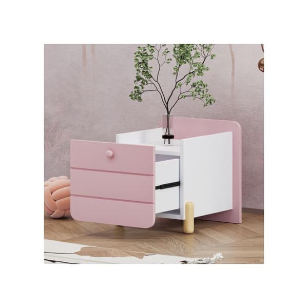 Nattduksbord med 1 låda, tyst låda med hylla, unik och minimalistisk design, rosafärg.