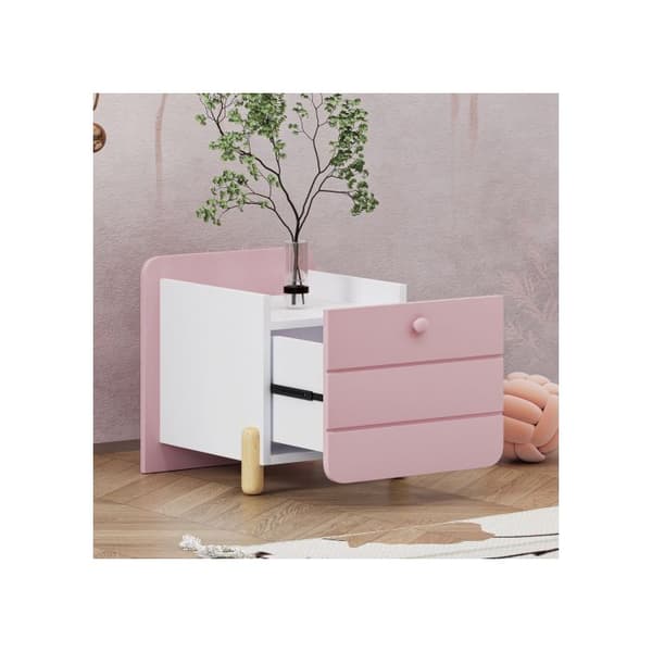 Nattduksbord med 1 låda, tyst låda med hylla, unik och minimalistisk design, rosafärg.