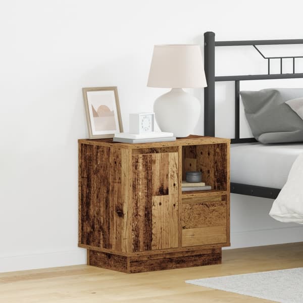 Sängbord med LED-lampor 2 st Gammalt Trä 50x34,5x50 cm