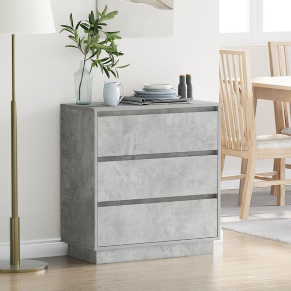 Sängskåp med LED betonggrå 71x34,5x75 cm konstruerat trä