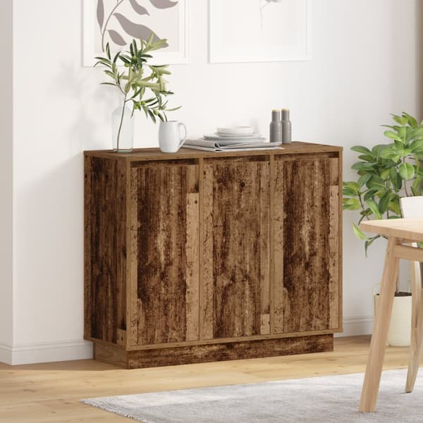 Sideboard med LED återvunnet trä 90x32x75 cm konstruerat trä