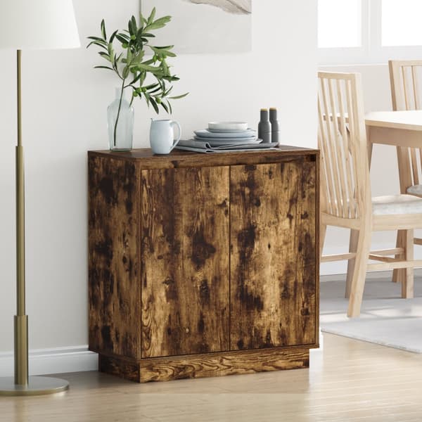 Sideboard med LED rökt ek 71x34,5x75 cm konstruerat trä