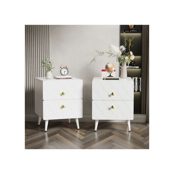 Modern nattduksbord med gyllene handtag, set om 2 med 2 lådor, 39.5 L*40 B*50 H cm, vit