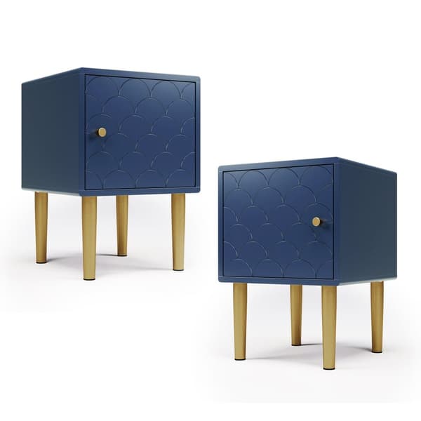 2-pack sängbord/Nattduksbord i marinblå, sidobord för sovrum och säng – 50x35x35 cm