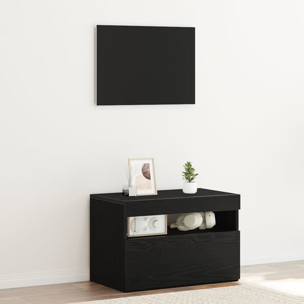 Sängskåp med LED-lampor Svart ek 60x35x40 cm Konstruerat trä