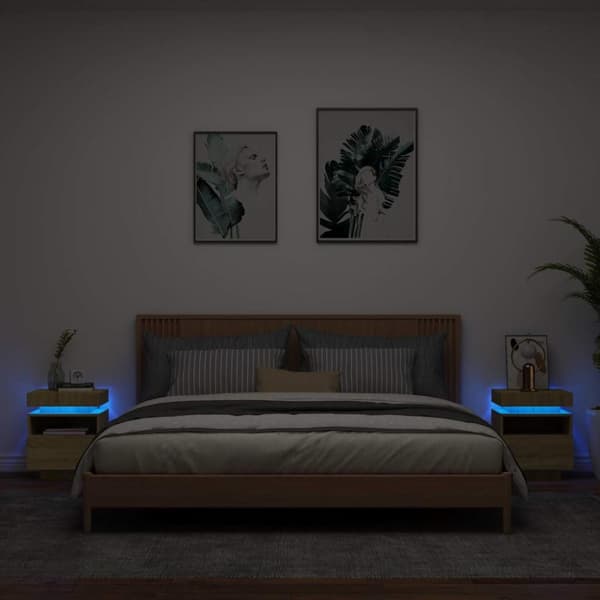 Sängbord med LED-belysning 2 st sonoma-ek 40x39x48,5 cm
