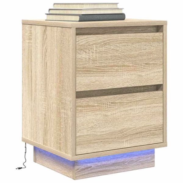 Sängbord med LED-lampor sonoma-ek 38x34x50 cm