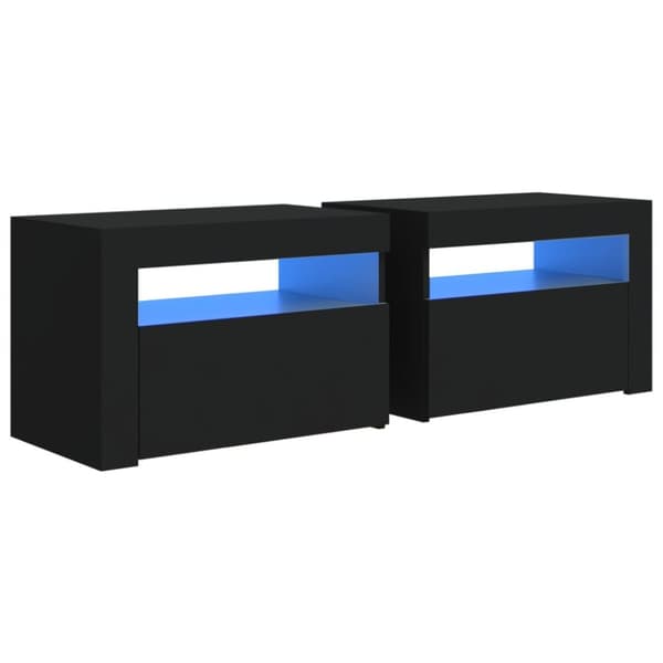 Sängbord med LEDs 2 st Svart 60x35x40 cm
