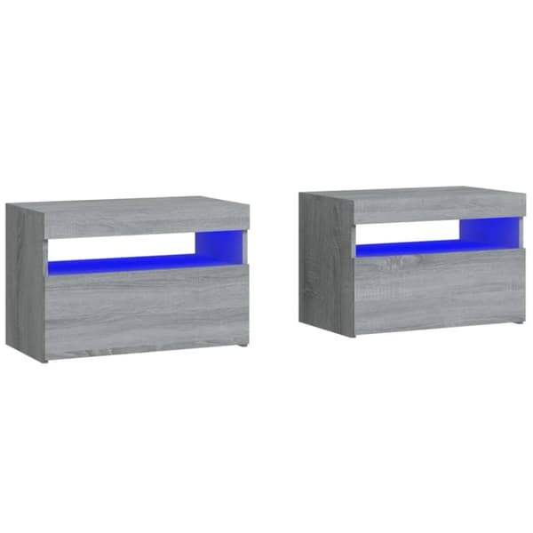 Sängbord 2 st med LED-belysning grå sonoma 60x35x40 cm