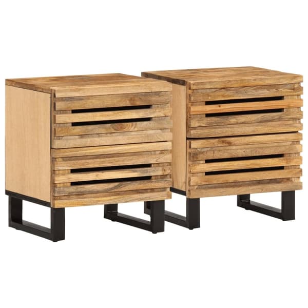 Nattduksbord 2 st 40x34x46 cm massivt grovt mangoträ
