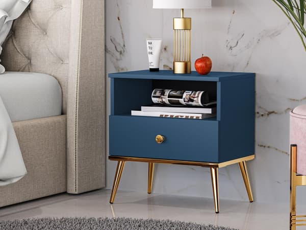 FURNLUX NATTDUKSBORD MARINBLÅTT & GULD 50CM