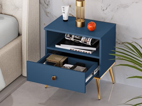 FURNLUX NATTDUKSBORD MARINBLÅTT & GULD 50CM