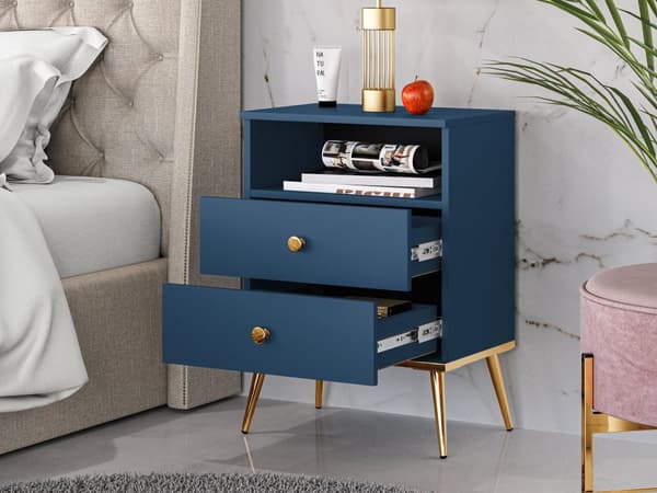 FURNLUX NATTDUKSBORD MARINBLÅTT & GULD 50CM