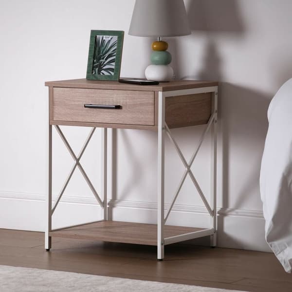 Nattbord Versa Hvit PVC Tre Metall 40 x 60 x 48 cm