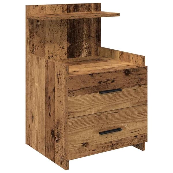 Sängbord med 2 lådor gammalt trä 40x36,5x62 cm
