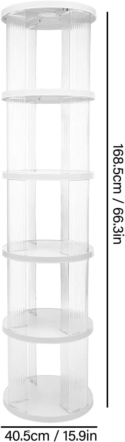 Roterende Bogreol, 360° Rotation, 5 Hylder, Pladsbesparende Design,HVID