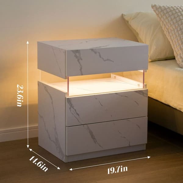 LED Nattduksbord med 3 lådor och akrylpanel LED Nattduksbord (Vit Sten)