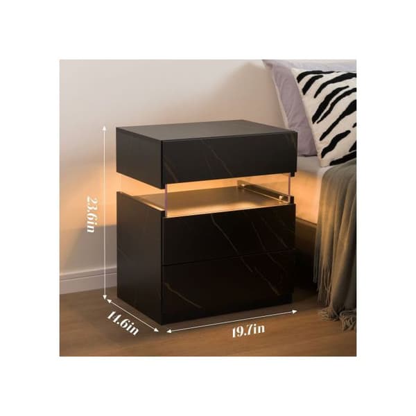 Nattduksbord LED med 3 lådor för sovrum med akrylpanel Nattduksbord LED (Svart + Grön)