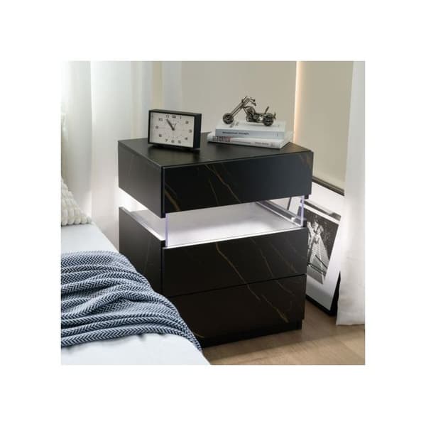 Nattduksbord LED med 3 lådor för sovrum med akrylpanel Nattduksbord LED (Svart + Grön)