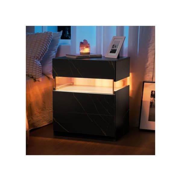 Nattduksbord LED med 3 lådor för sovrum med akrylpanel Nattduksbord LED (Svart + Grön)