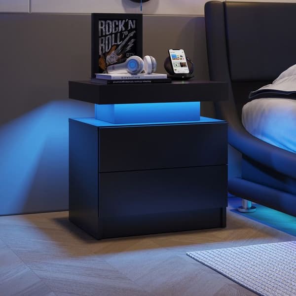 LED-nattduksbord Modern Lampa med 2 Lådor för Sovrum (Svart)