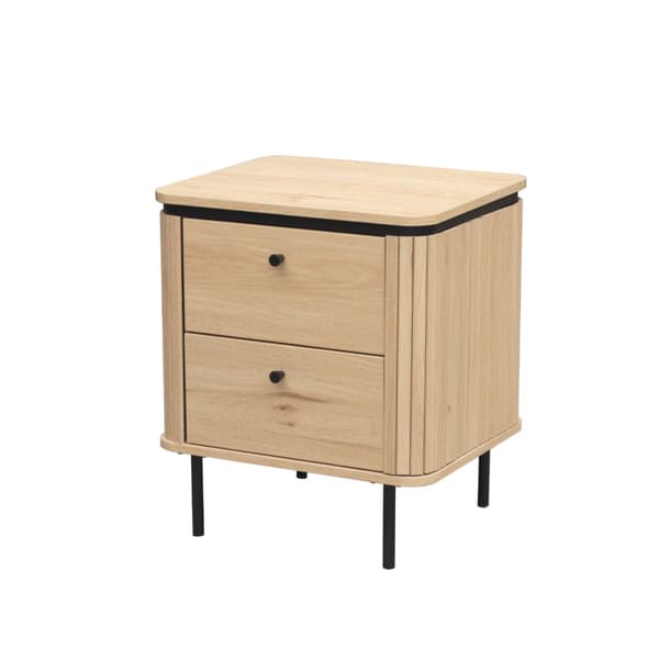 Table de chevet 2 tiroirs avec côtés effet rainuré H55 cm - MALAGA