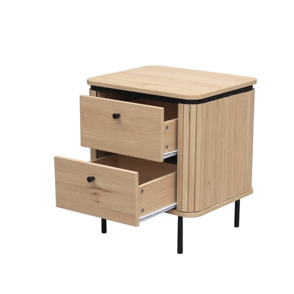 Table de chevet 2 tiroirs avec côtés effet rainuré H55 cm - MALAGA