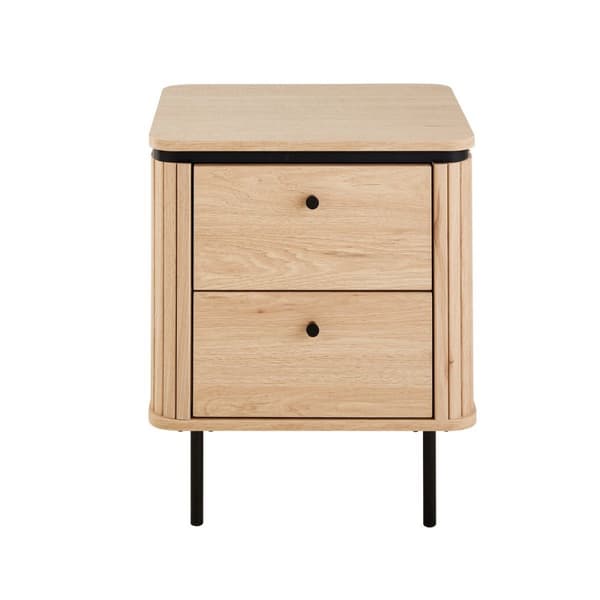 Table de chevet 2 tiroirs avec côtés effet rainuré H55 cm - MALAGA