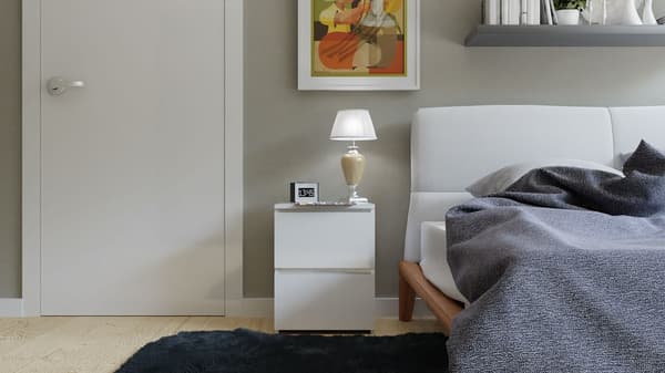 W2 SKAB NATTEBORD KOMMODE MED 2 SKUFFER HVID MAT