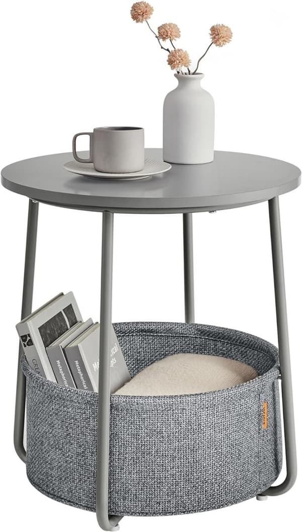 Moderne sengebord med kurv, sengebord til stue, soveværelse, grå