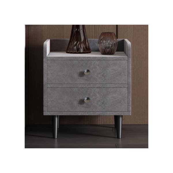 Polstrad sängbord med 2 lådor, med ljuddämpande panel, med metalldraghandtag