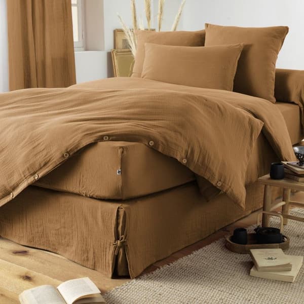 "Gaïa" sängkjol alla storlekar "Cotton Gauze" - Gaïa Camel - 140 x 190 cm