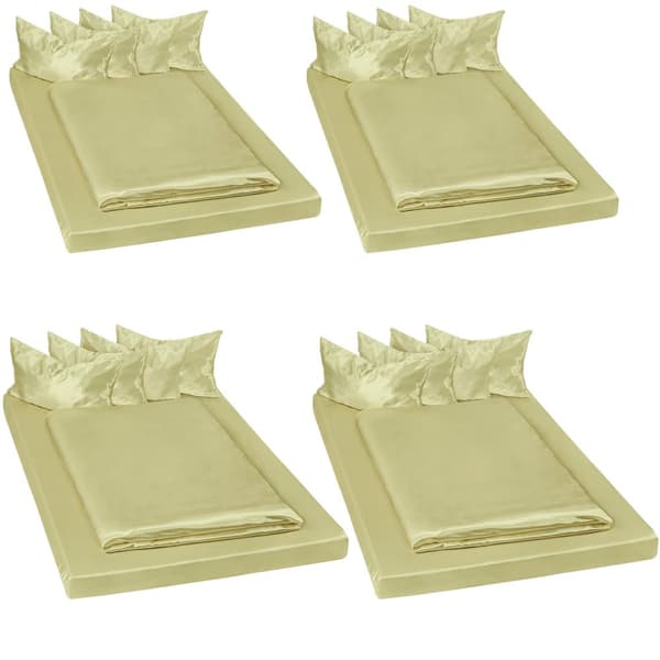 4x Sengetøj i satin, 6-dele - grøn