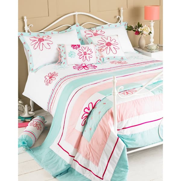 Riva Home Harriet-sengetæppe Duck Egg/Pink 240x260cm