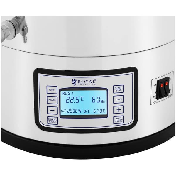 Royal Catering Bryggverk - 30 L - 2500 W - 25-100 °C - Rostfritt stål - LCD-display - Timer
