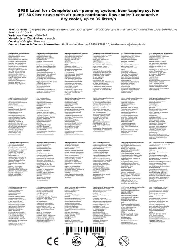Täydellinen setti - Oluthana - JET 30K -annostelija ilmapumpulla yksilinjainen kuivajäähdytin, 30 litraa/h, KEG:Type M