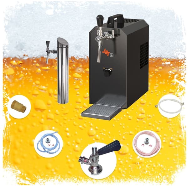 Under-counter komplet sæt fadølsanlæg - JET 30K 1 linje tør køler, 30 liter/h med membranpumpe, KEG:NC adapter