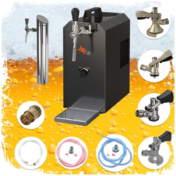Under-counter komplet sæt fadølsanlæg - JET 30K 1 linje tør køler, 30 liter/h med membranpumpe, KEG:NC adapter