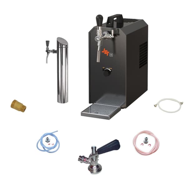 Under-counter komplet sæt fadølsanlæg - JET 30K 1 linje tør køler, 30 liter/h med membranpumpe, KEG:NC adapter