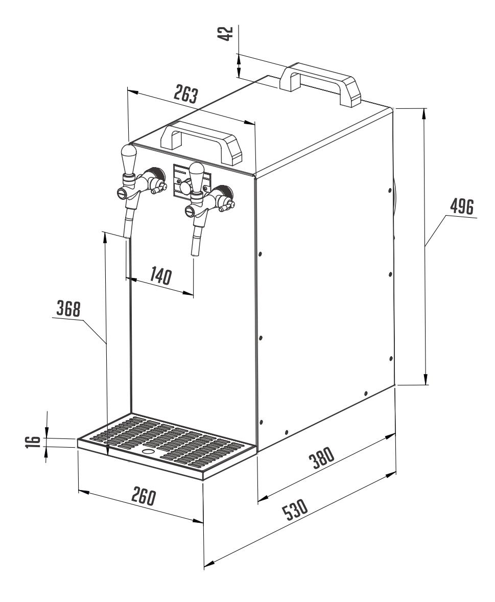 Öltapp kontakt 155/K 2 linjer/h av rostfritt stål 160 liter, med membranpump Bierzapfanlange