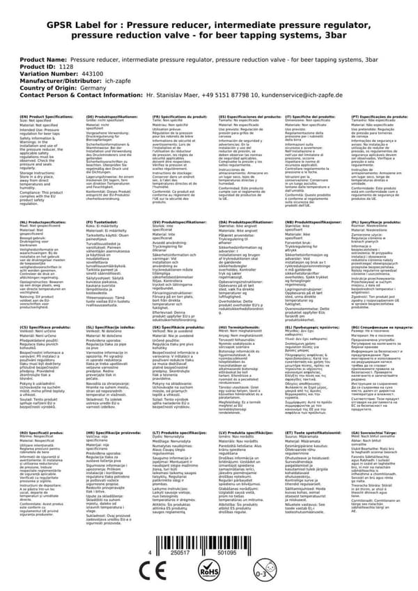 Tryckregulator, tryckreduceringsventil, tryckreducerare, CO2 regulator - Skriv ut annonser för Öltapp, 3 bar