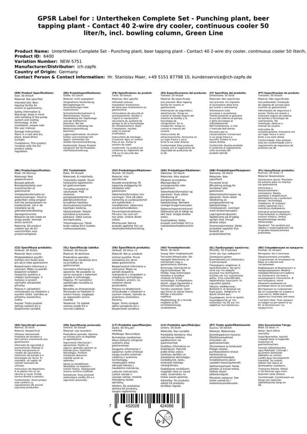 Oluthana Kontakt 40 2-puolinen kuivajäähdytin, jatkuva jäähdytin 50 litraa / h, sis. Annostelija, Green Line, KEG: Type D, KEG 2: Type S
