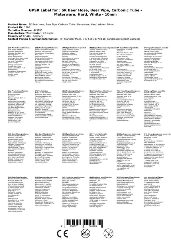 SK olutletku, olutputki, hiilihapotusletku - myydään metriltä - kova - valkoinen - 10mm