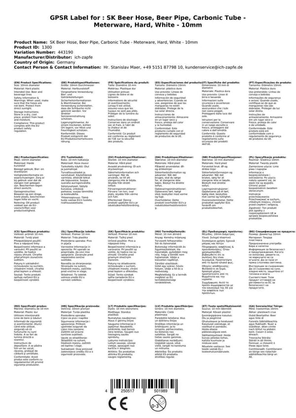 SK olutletku, olutputki, hiilihapotusletku - myydään metriltä - kova - valkoinen - 10mm
