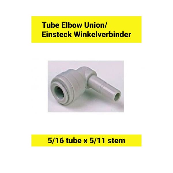 Slangekobling, Slangeadapter, Push-in fitting, Tilslutning, Adapter til slange, Push-in vinkelstik 5/16 rør x 5/16 stamme