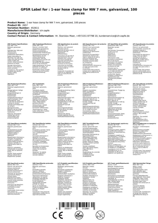 100 * 1-korvainen letkunkiristin NW7mm galvanoidulle