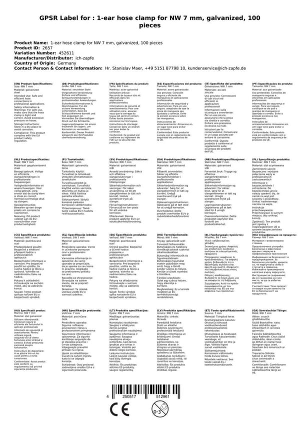 100 * 1-korvainen letkunkiristin NW7mm galvanoidulle