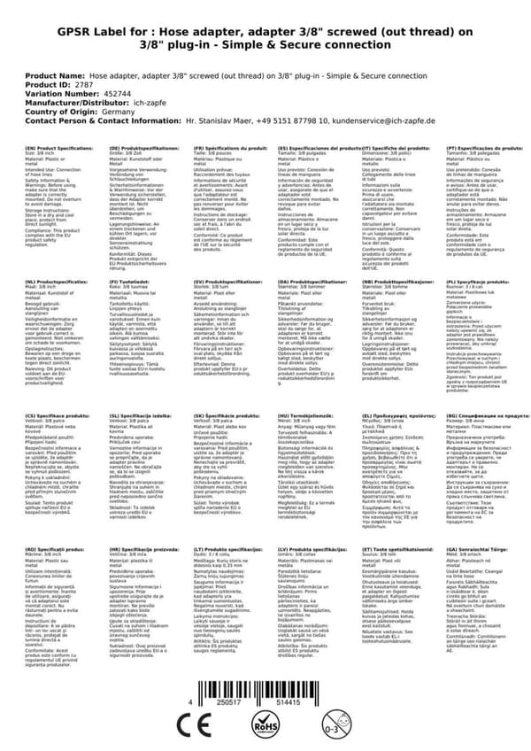 Letkuliitin, Letkuadapteri, Push-in-liitin, Leikkausliitin, Liitos, Liitäntä, Adapteri letkulle 3/8 Ruuvi (ulkokierre) 3/8 tulppa