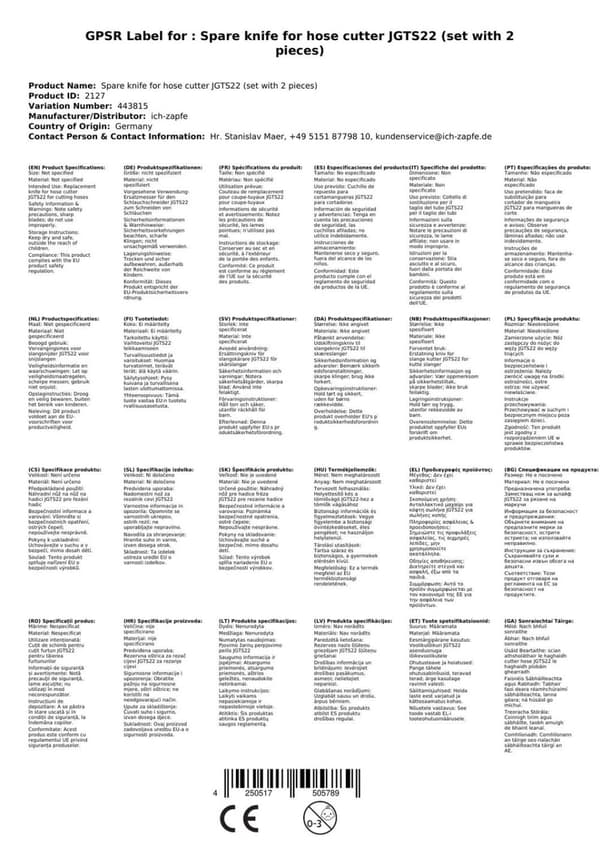 Udskiftningskniv til slangeskærer JGTS22 (sæt med 2 stk.)
